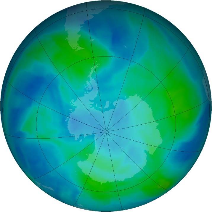 Antarctic ozone map for 05 March 2012